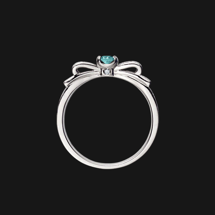 Anel Solitário Turmalina Paraíba e Diamantes em Platina, Aro Lateral Laço - Paraiba Collection