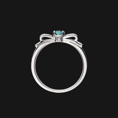 Anel Solitário Turmalina Paraíba e Diamantes em Platina, Aro Lateral Laço - Paraiba Collection