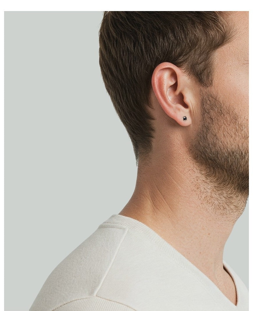 Brinco Masculino de Diamante Negro, Ouro Rosa - 1 Lado (aprox 25 pontos)