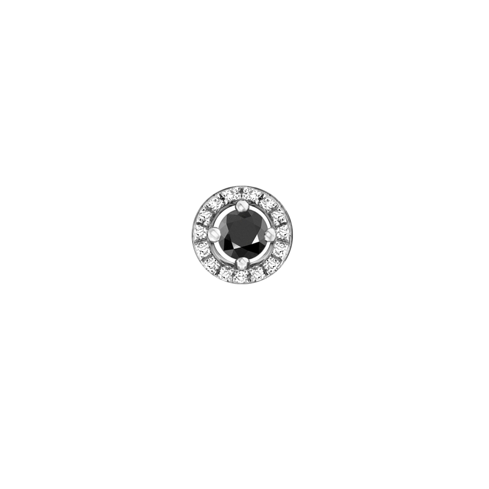 Brinco Masculino Redondo de Diamante Negro e Diamantes, Ouro Branco - STUD CLUB (1 Lado)