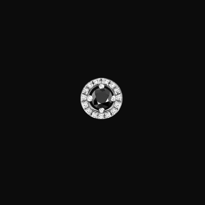 Brinco Masculino Redondo de Diamante Negro e Diamantes, Ouro Branco - STUD CLUB (1 Lado)
