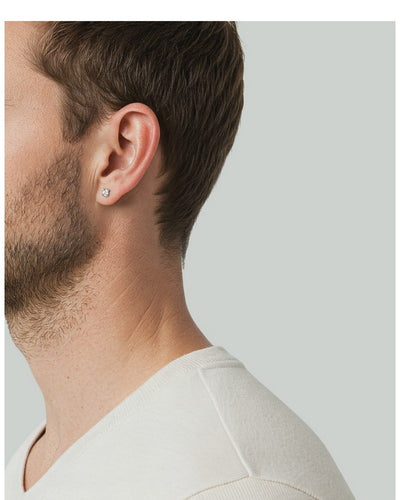Brinco Masculino de Diamante, Ouro Branco - 1 Lado (aprox 25 pontos)