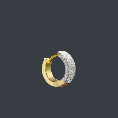 Brinco Argola Masculino Diamantes e Ouro Amarelo - ICED 3 Fileiras (1 Lado)