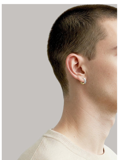 Brinco Argola Masculino Diamantes e Ouro Amarelo - ICED 3 Fileiras (1 Lado)