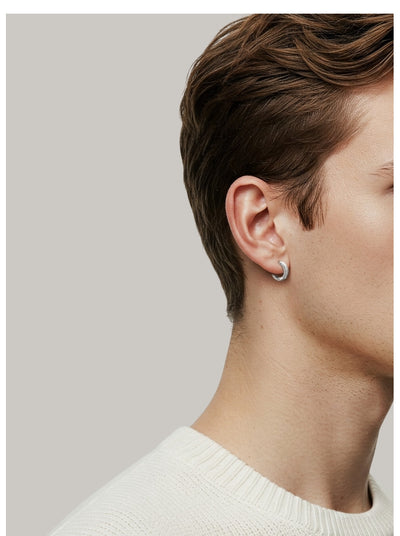 Brinco Argola Masculino Diamantes e Ouro Branco - ICED 2 Fileiras (1 Lado)