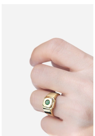 Anel Masculino Ouro Amarelo e Esmeralda Verde (Signet OTTAGONO)