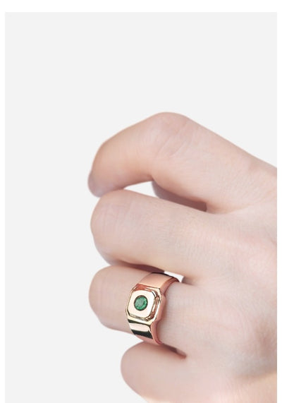Anel Masculino Ouro Rosa e Esmeralda Verde (Signet OTTAGONO)