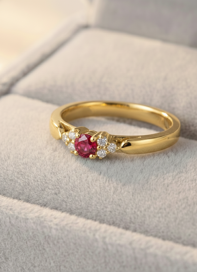 Anel Solitário de Ouro Amarelo e Rubi (SPLENDOR)