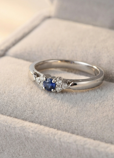 Anel Solitário de Ouro Branco e Safira (SPLENDOR)