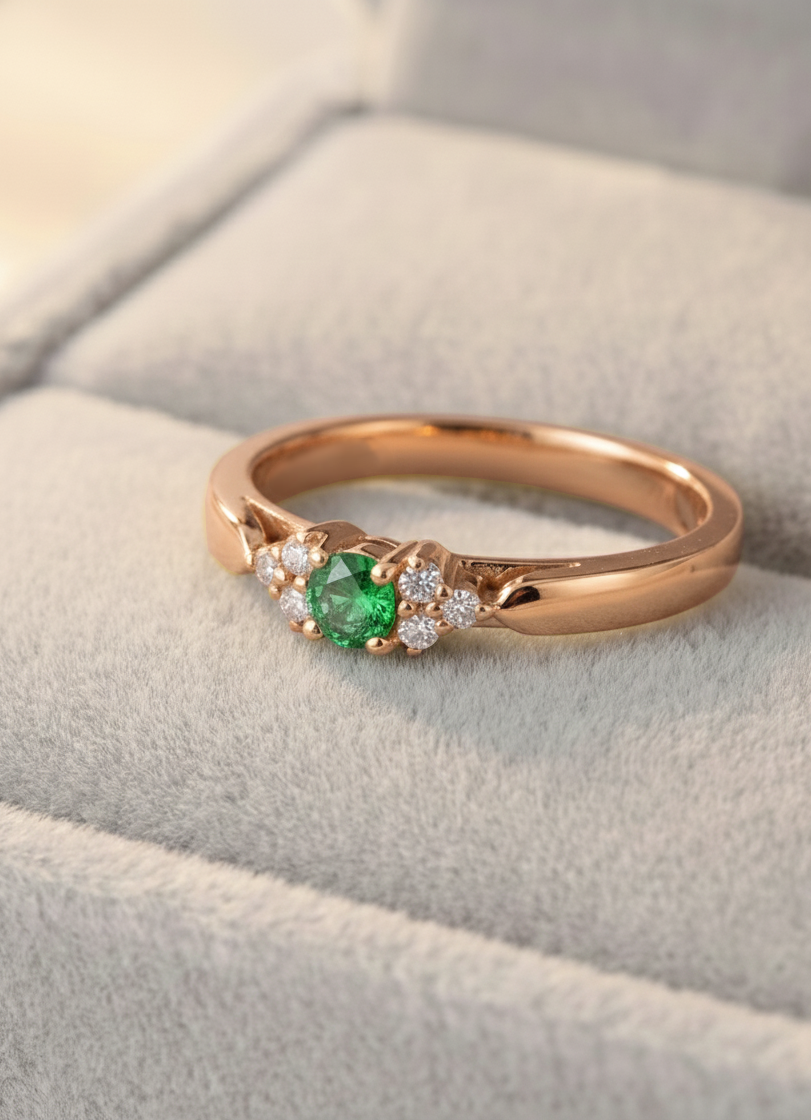 Anel Solitário de Ouro Amarelo e Esmeraldas (SPLENDOR)