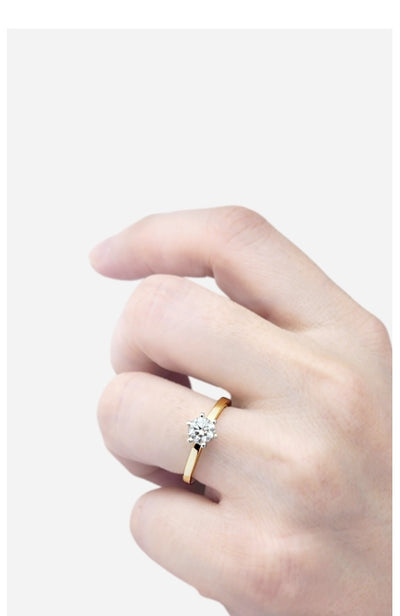 Anel de Noivado Diamante 50 pontos, Caixa 6 Garras Ouro Branco, Ouro Amarelo - TOI ET MOI