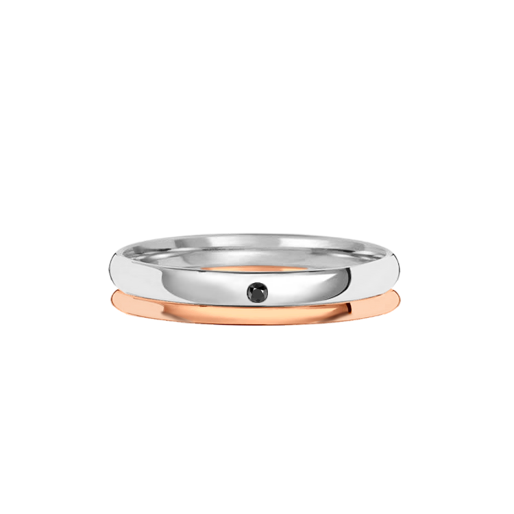 Aliança Abaulada de Duas Cores de Ouro: Branco e Rosa, 1 Diamante Negro - VR 3,5 MM