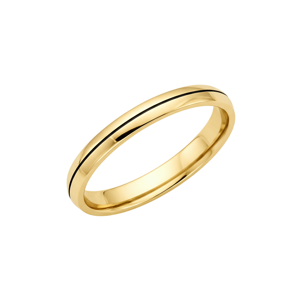 Aliança Abaulada com Friso Central, Ouro Amarelo - FRISSON 2,5 mm