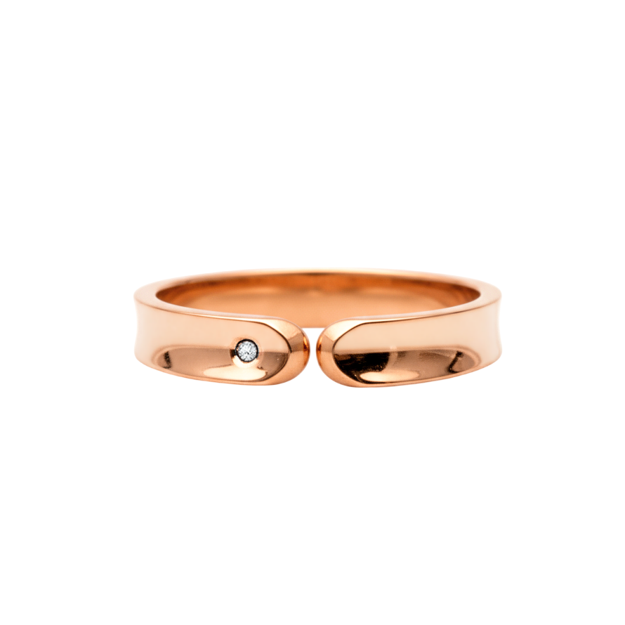 aliança ouro rosa com diamante, côncava