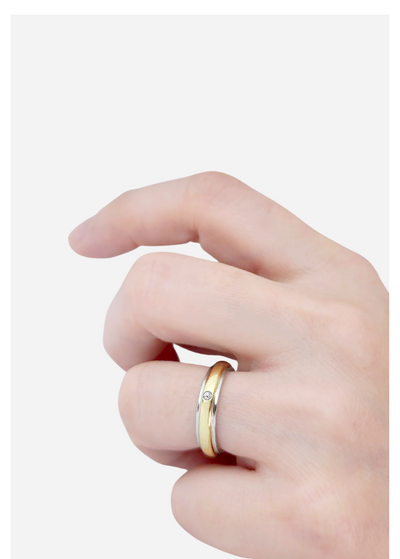 Aliança Ouro Branco e Amarelo com Diamante - DUBLIN