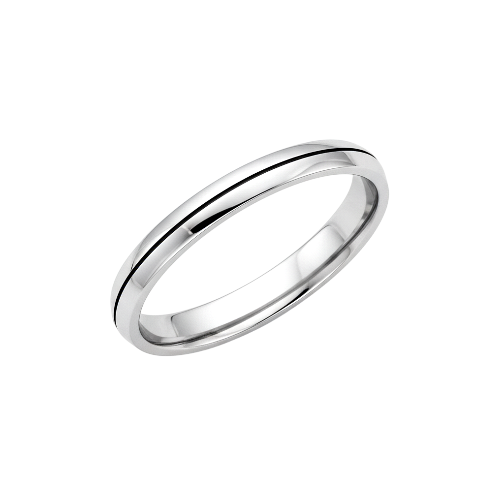 Aliança Abaulada com Friso Central, Ouro Branco - FRISSON 2,5 mm