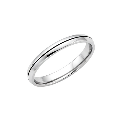 Aliança Abaulada com Friso Central, Ouro Branco - FRISSON 2,5 mm