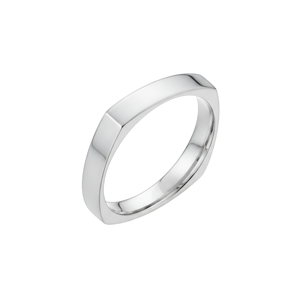 aliança quadrada ouro branco 4,0 mm