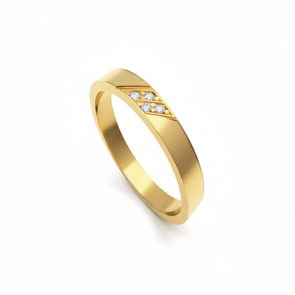 Anel Reto, Ouro Amarelo 18k e Duas Colunas Diagonais de Diamantes - ENVY Diamantes