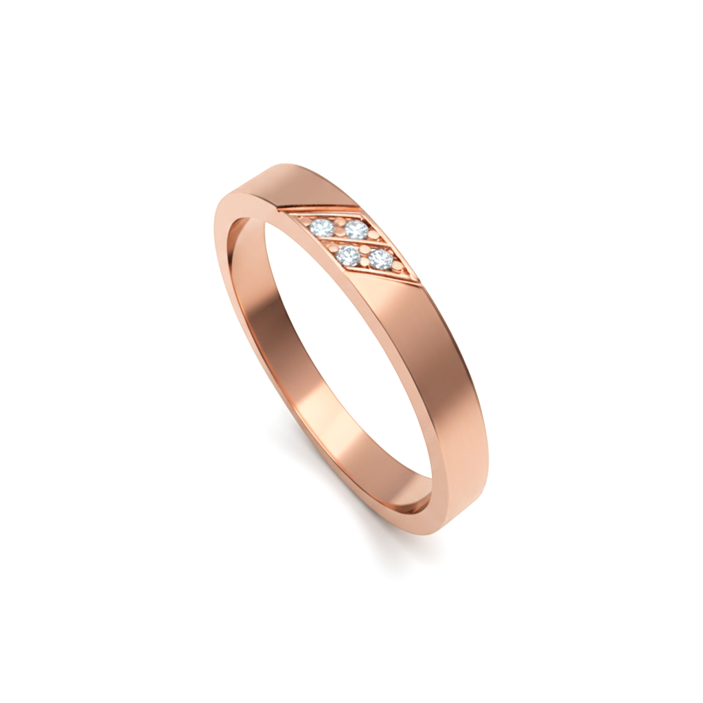 Anel Reto, Ouro Rosa 18k e Duas Colunas Diagonais de Diamantes - ENVY Diamantes