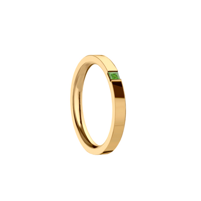 Anel Fino Ouro Amarelo com Peridoto Verde Quadrado - LUMI