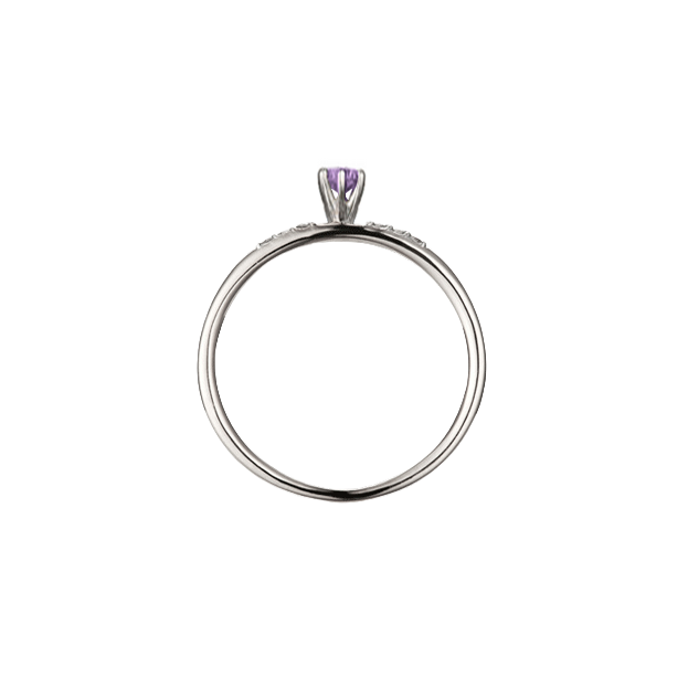 Anel Solitário de Ametista Roxa e Diamantes em Ouro Branco - FAUVETTE Roxo