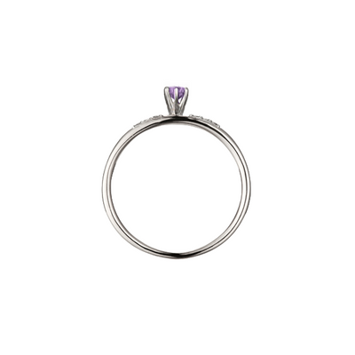 Anel Solitário de Ametista Roxa e Diamantes em Ouro Branco - FAUVETTE Roxo