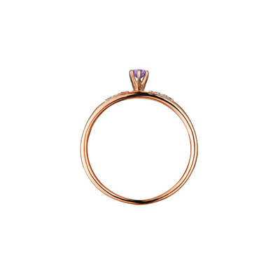Anel Solitário de Ametista Roxa e Diamantes em Ouro Rosa - FAUVETTE Roxo
