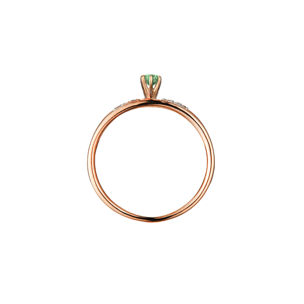 Anel Solitário de Tsavorita Verde e  Diamantes em Ouro Rosa - FAUVETTE Verde