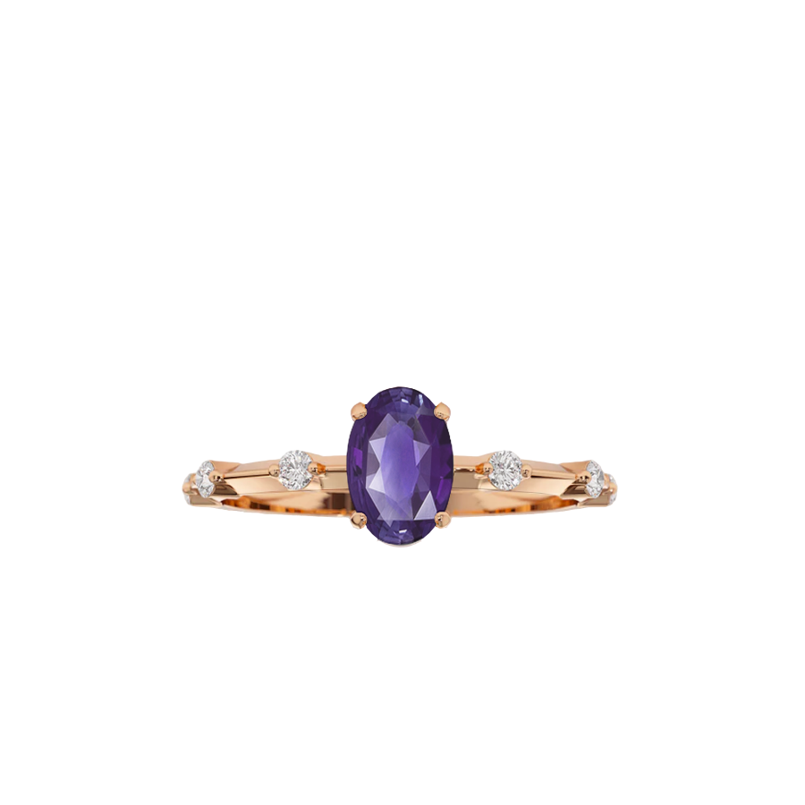 Anel Ametista Oval com Diamantes, Ouro Rosa - FAARWEN Roxo