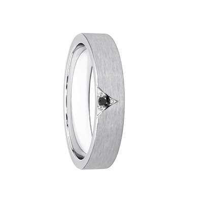 Anel Ouro Branco 4,5 mm Estrutura Fosca, Reta com 1 Diamante Negro - CÓDICE
