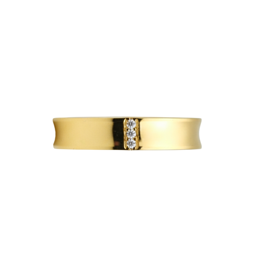 Anel Côncavo Ouro Amarelo com Diamantes - TAYLOR