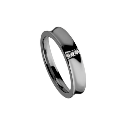 anel côncavo ouro negro e diamantes