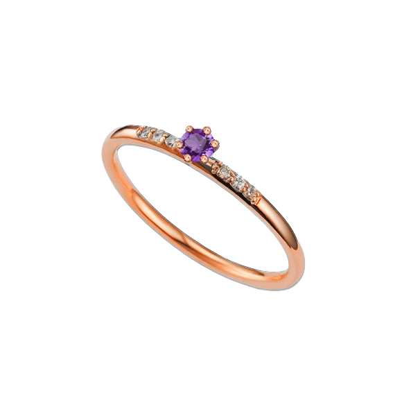 Anel Solitário de Ametista Roxa e Diamantes em Ouro Rosa - FAUVETTE Roxo