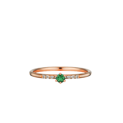 Anel Solitário de Tsavorita Verde e  Diamantes em Ouro Rosa - FAUVETTE Verde