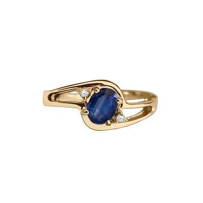 anel de formatura safira azul, ouro amarelo