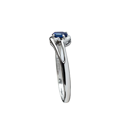 anel solitario safira azul ouro branco