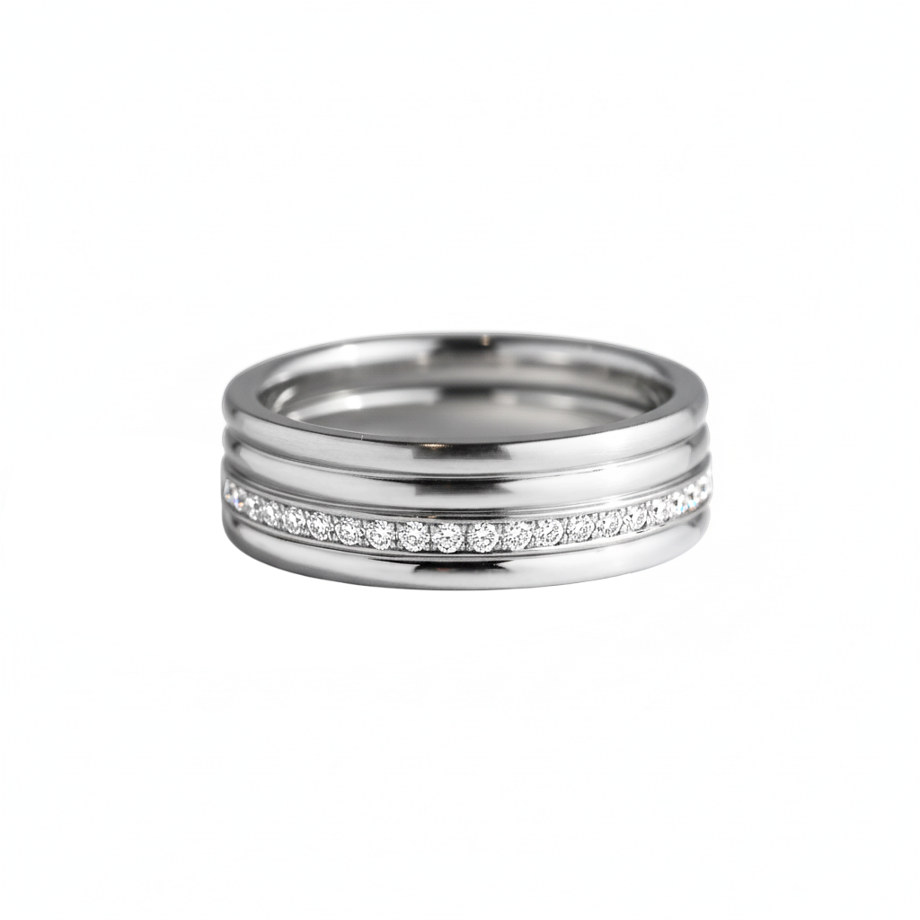 Anel Largo Ouro Branco com Diamantes (BRISTOL)