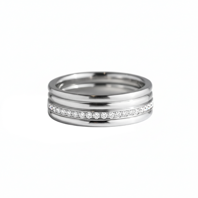 Anel Largo Ouro Branco com Diamantes (BRISTOL)