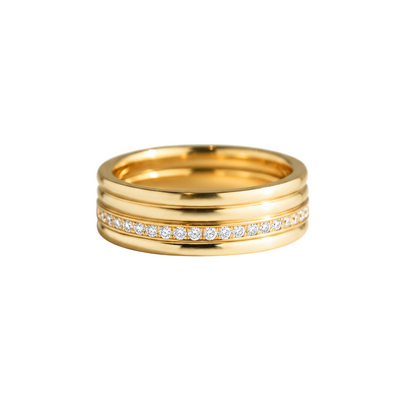 Anel Largo Ouro Amarelo com Diamantes (BRISTOL)