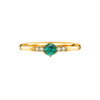anel de noivado esmeralda verde e diamantes DEBUT 6 Garras ouro amarelo