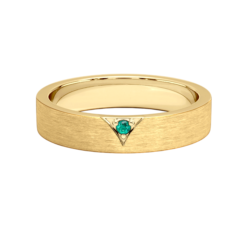 Anel Ouro Amarelo 4,5 mm Estrutura Fosca, Reta com 1 Esmeralda - CÓDICE Esmeralda