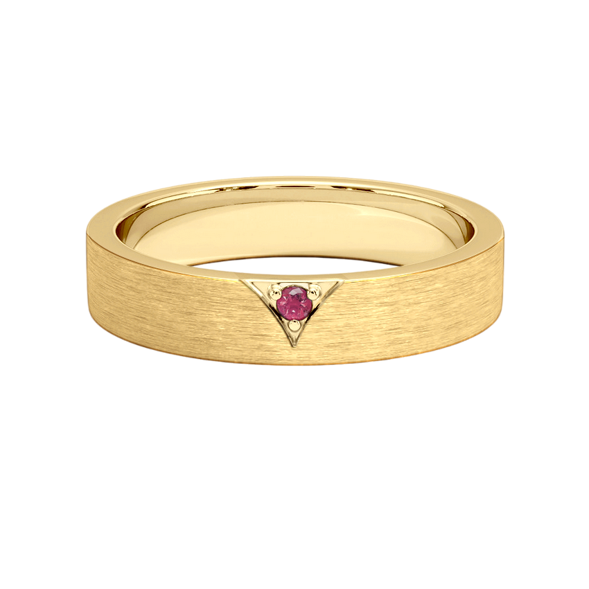 Anel Ouro Amarelo 4,5 mm Estrutura Fosca, Reta com 1 Rubi - CÓDICE Rubi