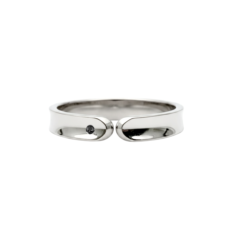 anel concavo ouro branco e diamante negro