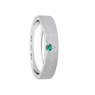 Anel Ouro Branco 4,5 mm Estrutura Fosca, Reta com 1 Esmeralda - CÓDICE Esmeralda