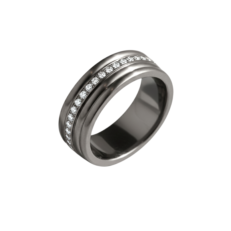 Anel Masculino Ouro Negro e Diamantes (BRISTOL)