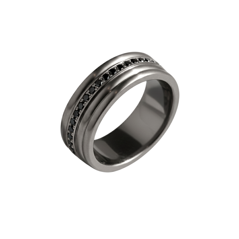 Anel Masculino Ouro Negro e Diamantes Negros
