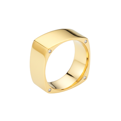 Anel Quadrado em Ouro Amarelo com Diamantes - MADISON