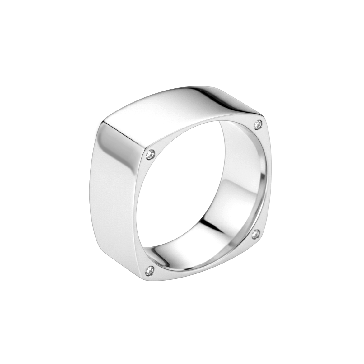 Anel Quadrado em Ouro Branco com Diamantes - MADISON