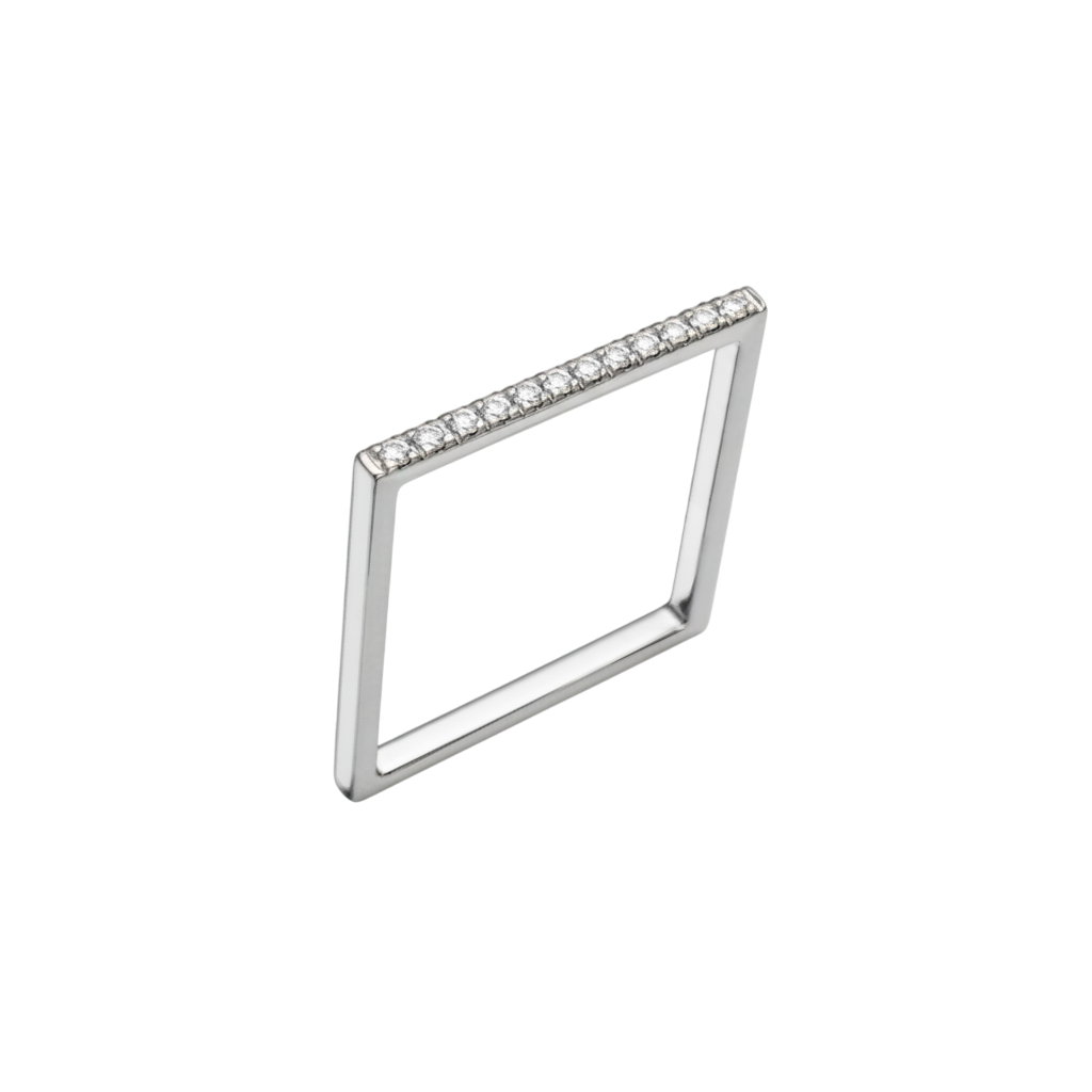Anel Quadrado Fino Ouro Branco e Diamantes - MADISON